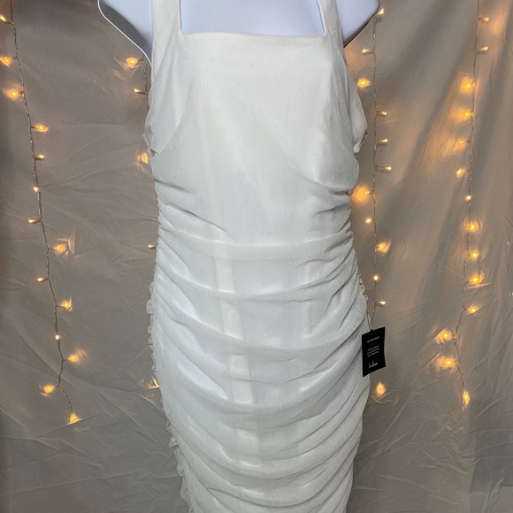 Lulus white mesh ruched bodycon midi dress - Picture 3 of 7